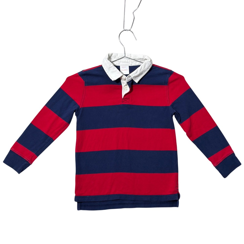 Hanna Andersson Rugby Shirt Kids Size 5 Blue Red Striped Long Sleeve Polo 51897